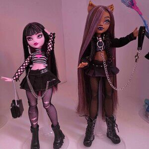 Monster High - Draculaura and Clawdeen Wolf Goth / Punk restyle Doll Lot